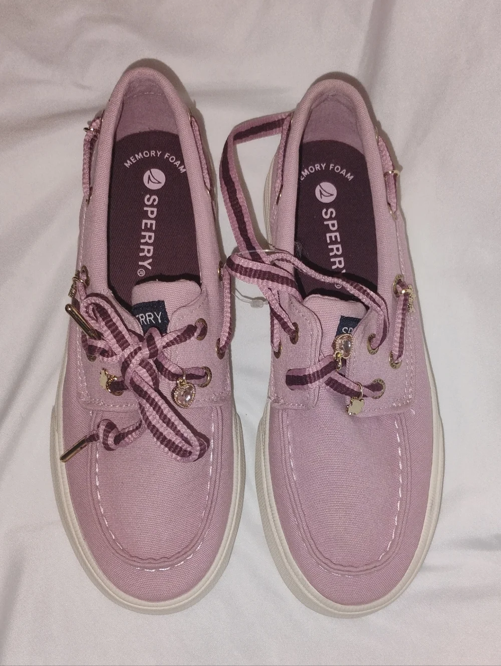 Sperry Girl's Light Pink Canvas Boat Shoes with Striped Laces New without Box